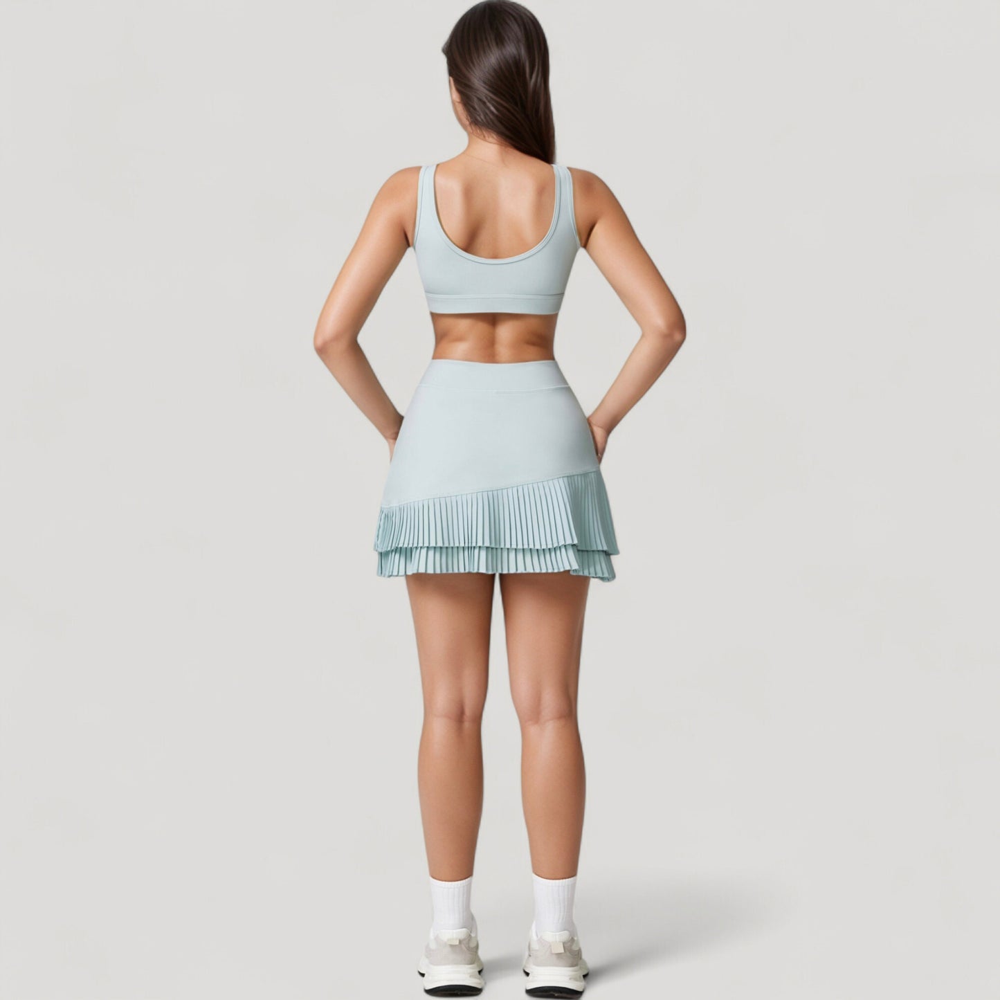 High Neck Crop Top with Scallop Trim Sleeveless Design and Seamless Finish Matching High Waist Leggings