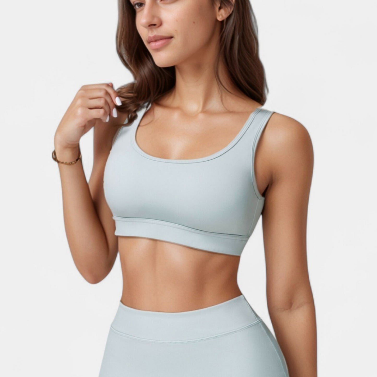 High Neck Crop Top with Scallop Trim Sleeveless Design and Seamless Finish Matching High Waist Leggings