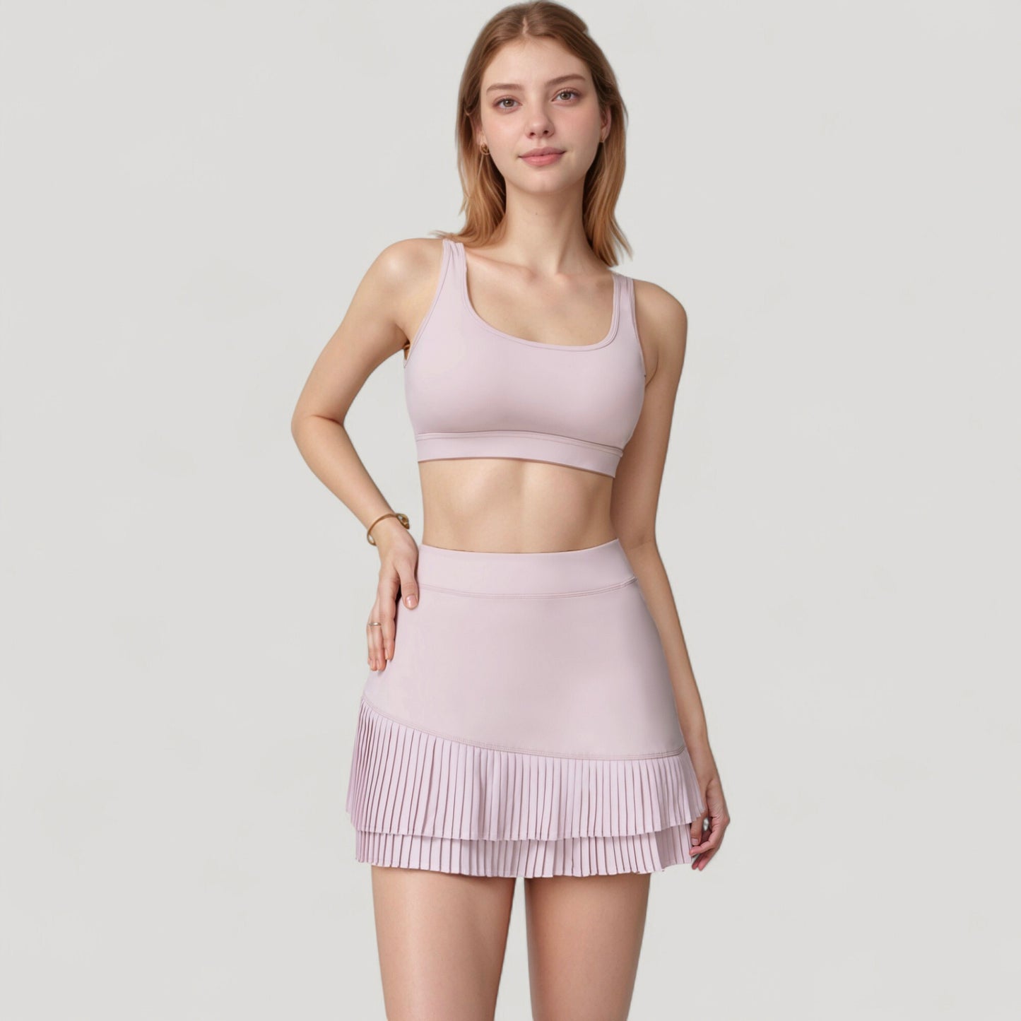 High Neck Crop Top with Scallop Trim Sleeveless Design and Seamless Finish Matching High Waist Leggings