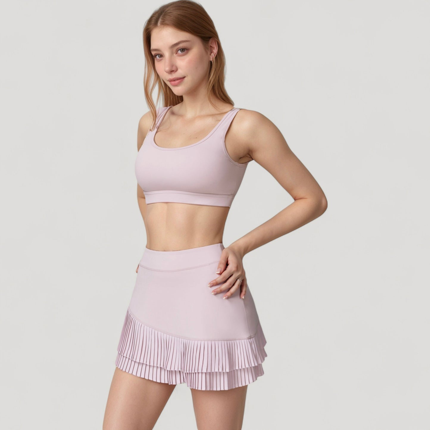 High Neck Crop Top with Scallop Trim Sleeveless Design and Seamless Finish Matching High Waist Leggings