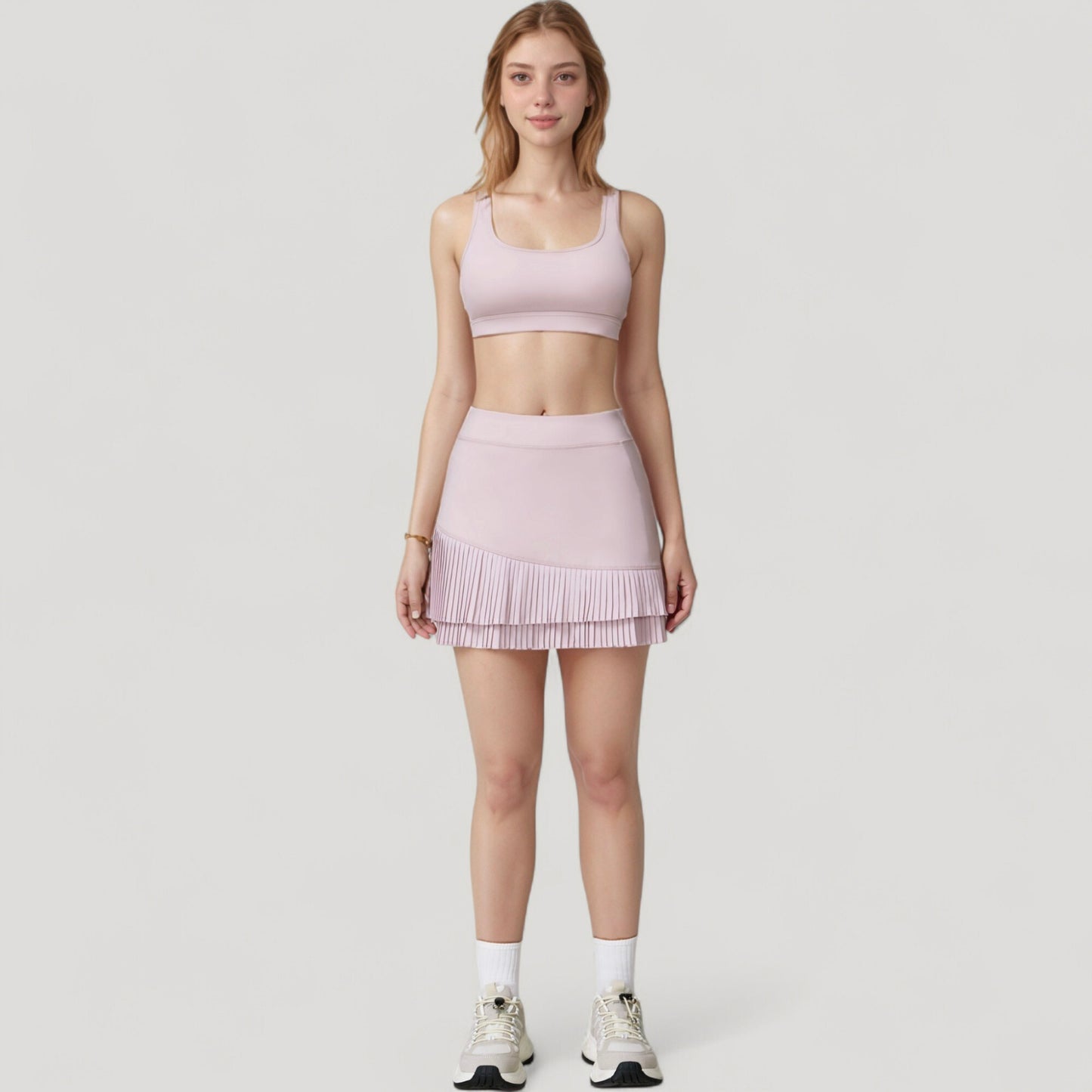 High Neck Crop Top with Scallop Trim Sleeveless Design and Seamless Finish Matching High Waist Leggings