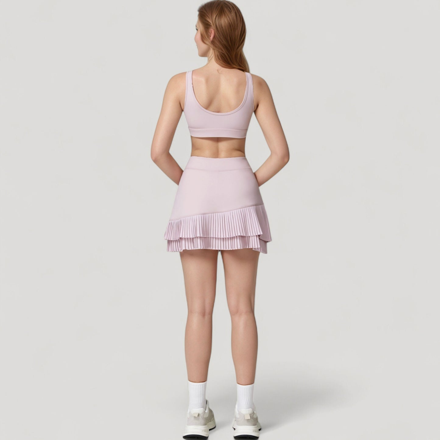 High Neck Crop Top with Scallop Trim Sleeveless Design and Seamless Finish Matching High Waist Leggings