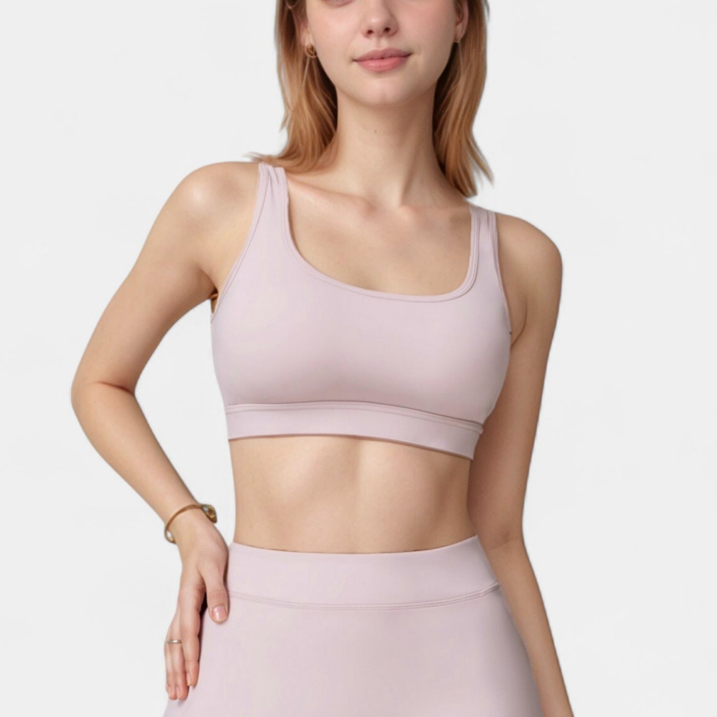 High Neck Crop Top with Scallop Trim Sleeveless Design and Seamless Finish Matching High Waist Leggings