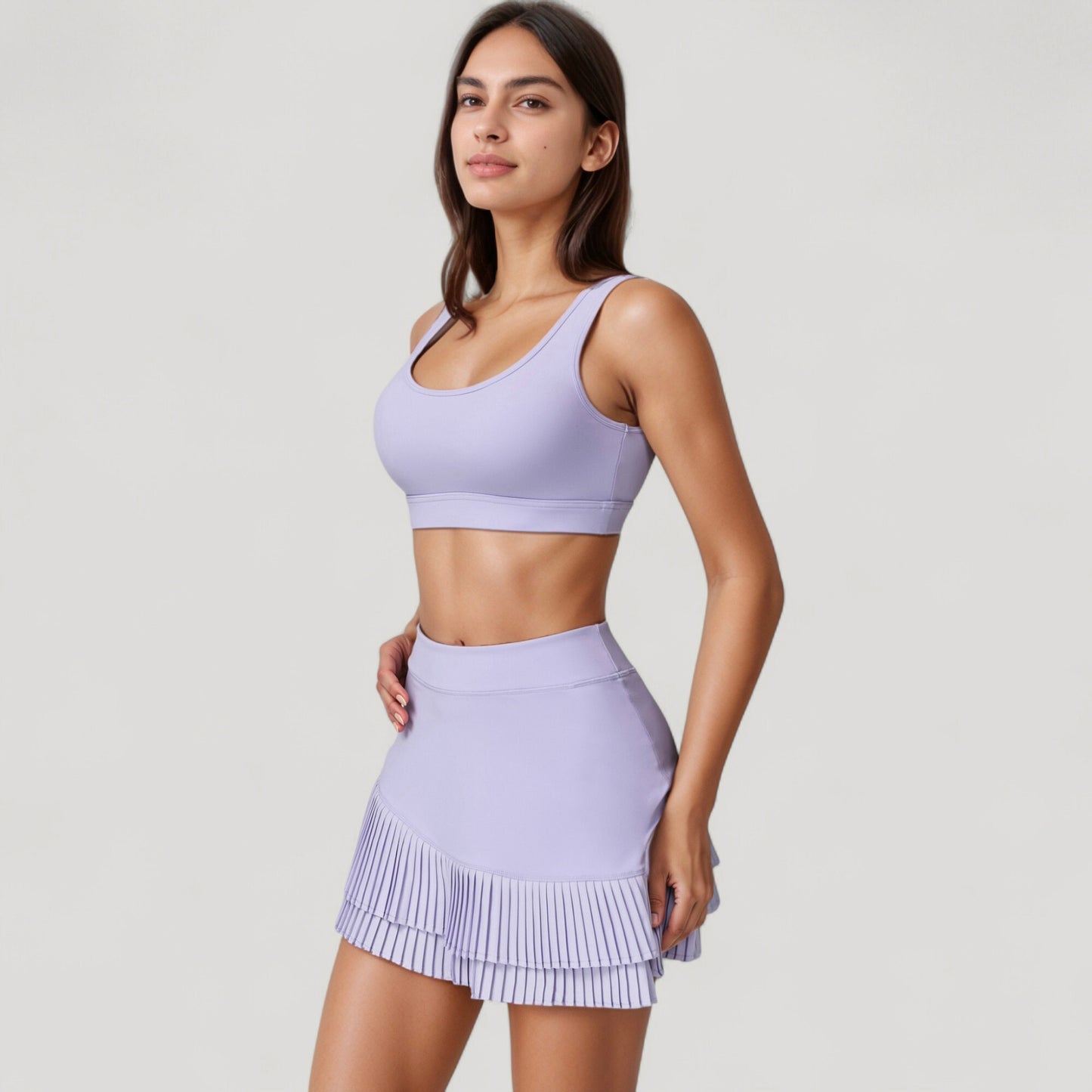 High Neck Crop Top with Scallop Trim Sleeveless Design and Seamless Finish Matching High Waist Leggings