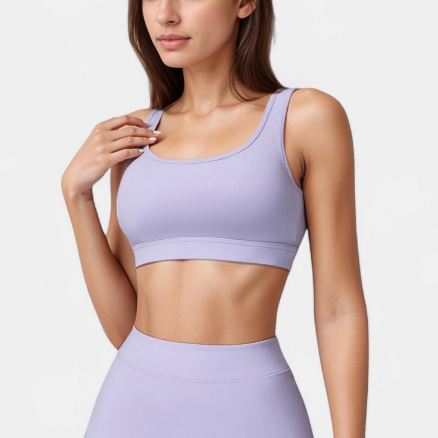 High Neck Crop Top with Scallop Trim Sleeveless Design and Seamless Finish Matching High Waist Leggings