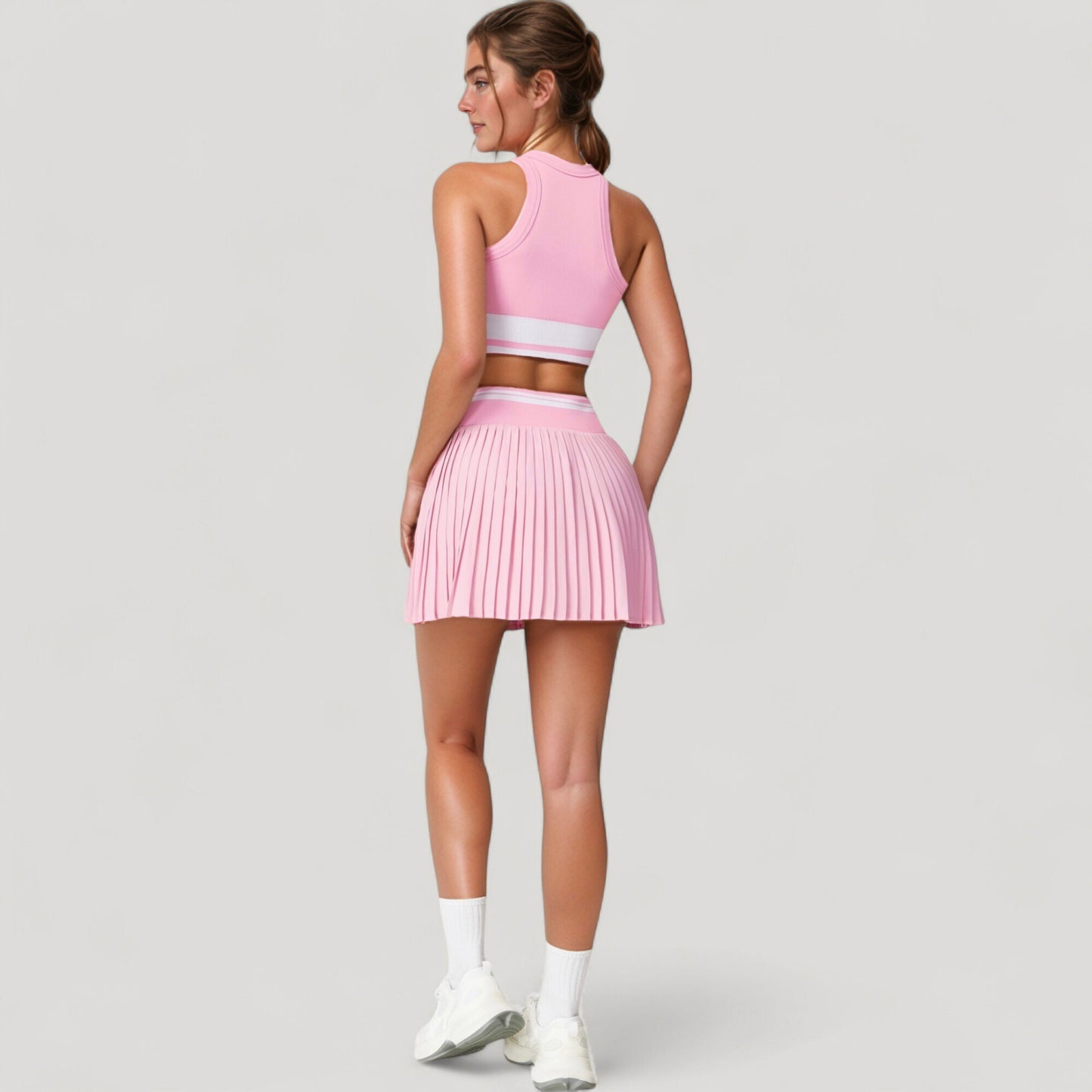 High Neck Crop Top with Contrast Stripe Hem and Fitted Athletic Design