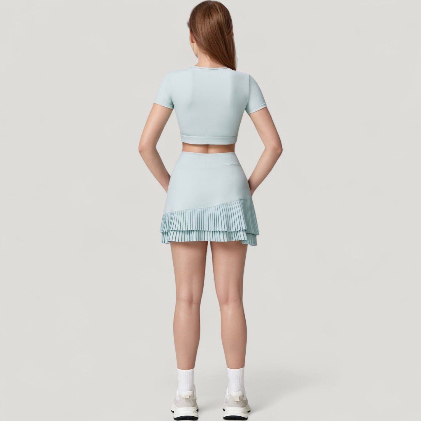 Short Sleeve Cropped Active Top with Keyhole Front Cutout and Built-In Bra for Medium Support