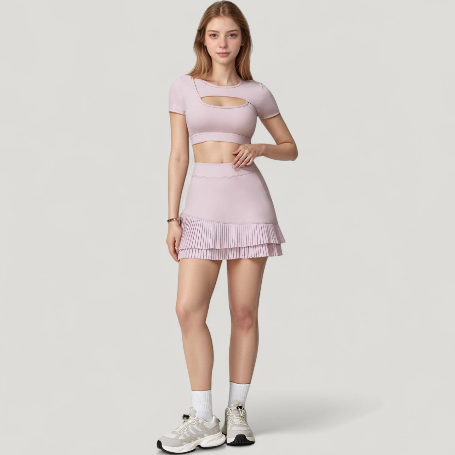 Short Sleeve Cropped Active Top with Keyhole Front Cutout and Built-In Bra for Medium Support