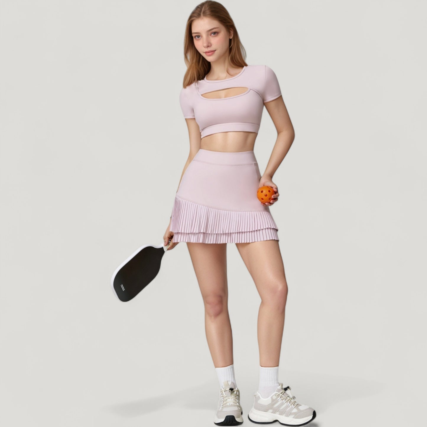 Short Sleeve Cropped Active Top with Keyhole Front Cutout and Built-In Bra for Medium Support