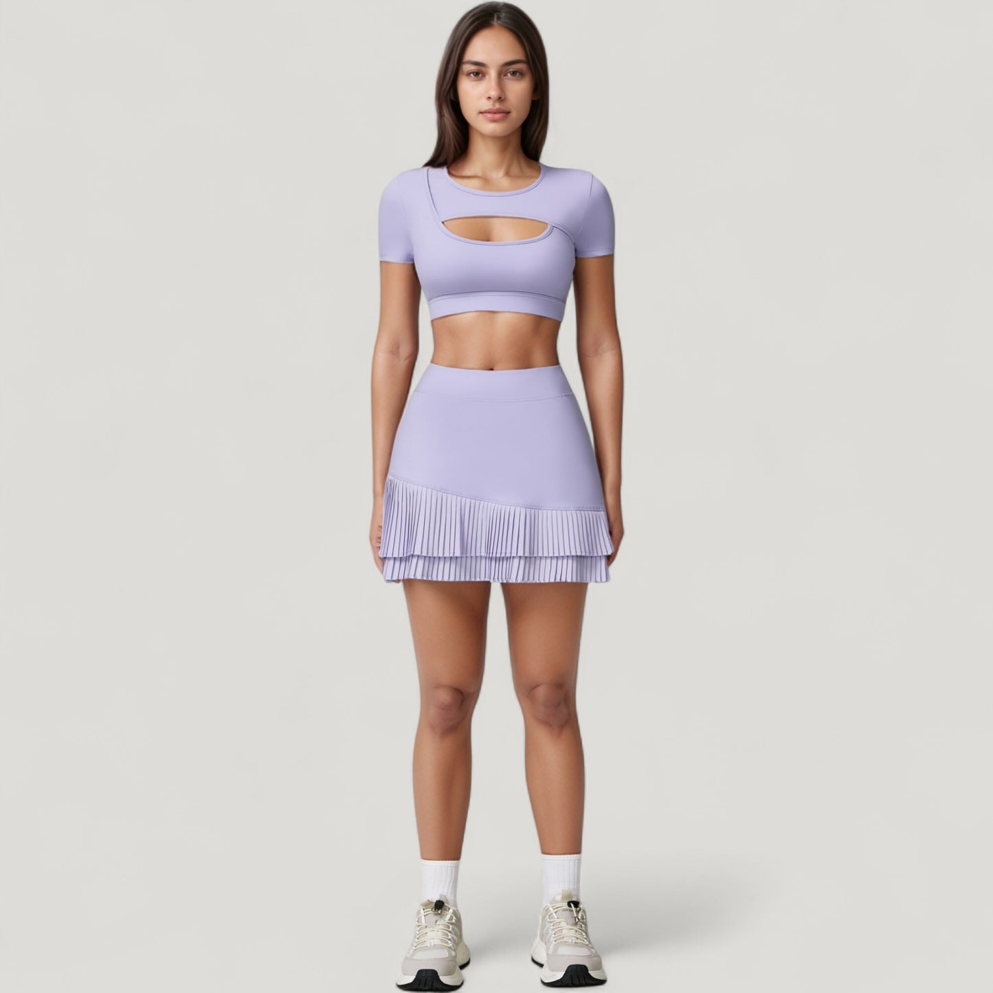 Short Sleeve Cropped Active Top with Keyhole Front Cutout and Built-In Bra for Medium Support