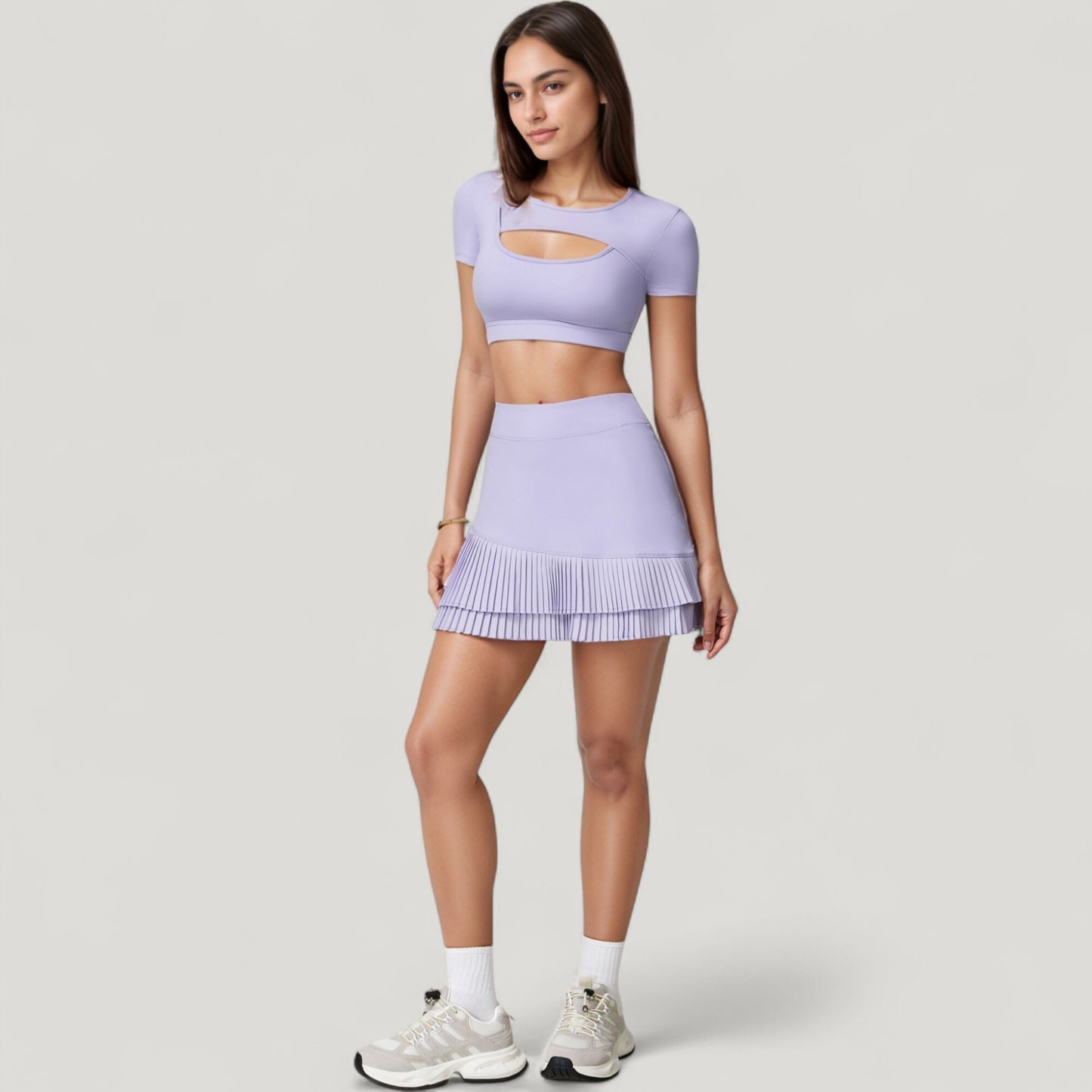 Short Sleeve Cropped Active Top with Keyhole Front Cutout and Built-In Bra for Medium Support