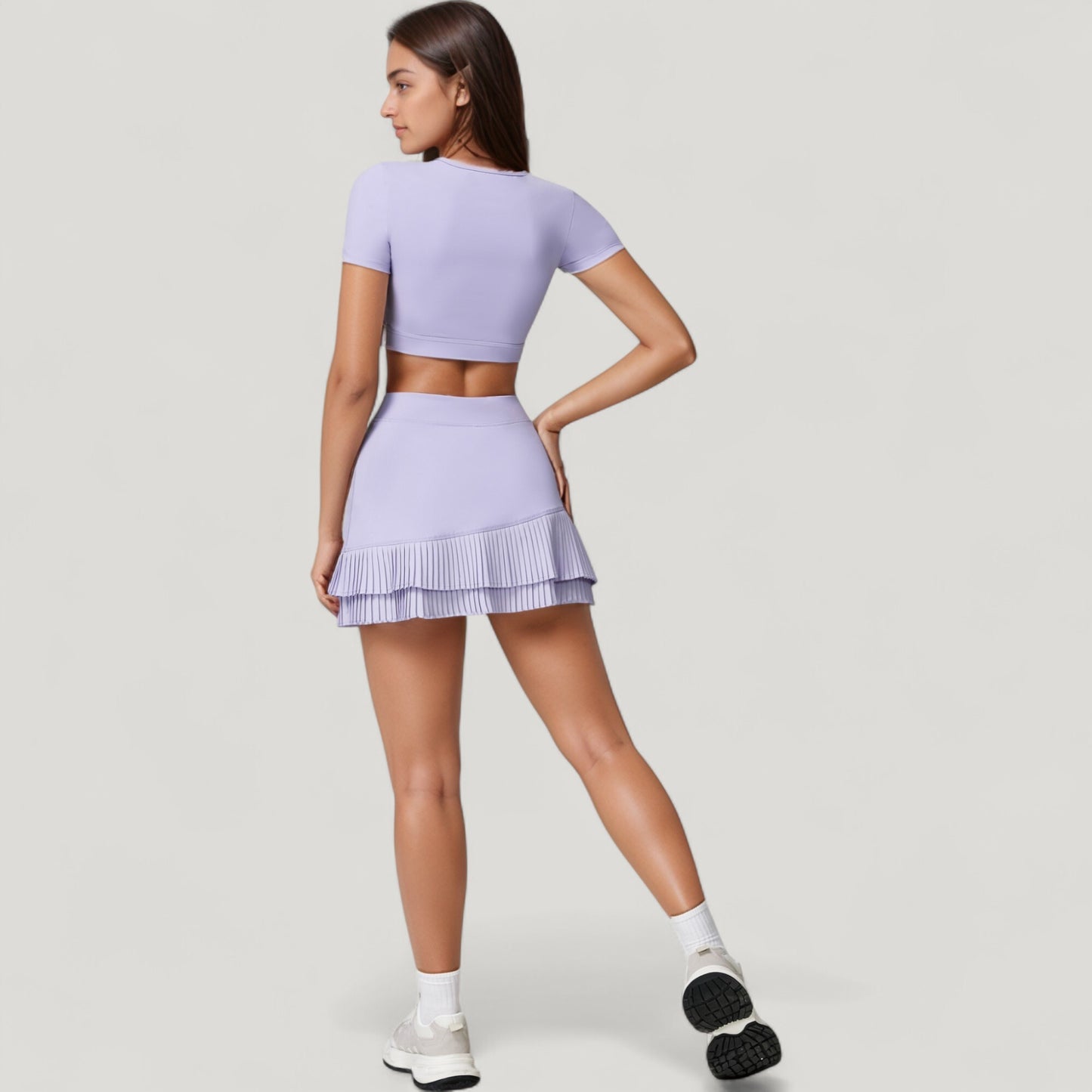 Short Sleeve Cropped Active Top with Keyhole Front Cutout and Built-In Bra for Medium Support