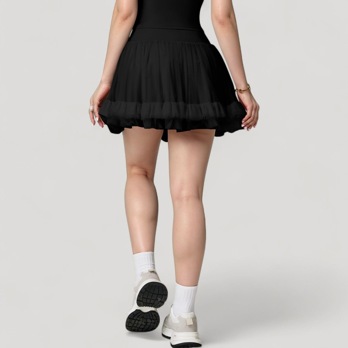 Tulle Mini Skirt with Soft Lining and Layered Ruffle Hem for a Whimsical Ballet-Inspired Look