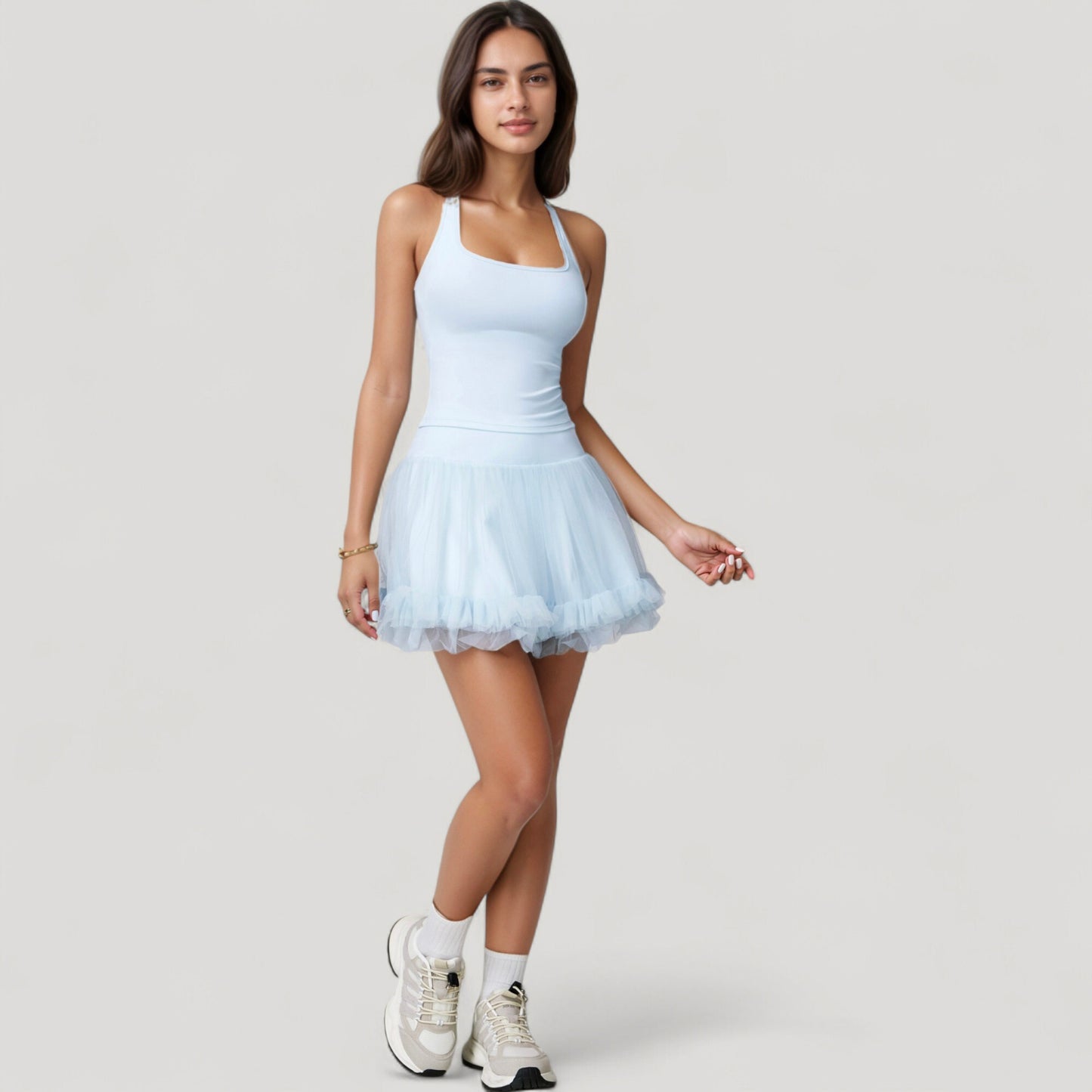 Tulle Mini Skirt with Soft Lining and Layered Ruffle Hem for a Whimsical Ballet-Inspired Look