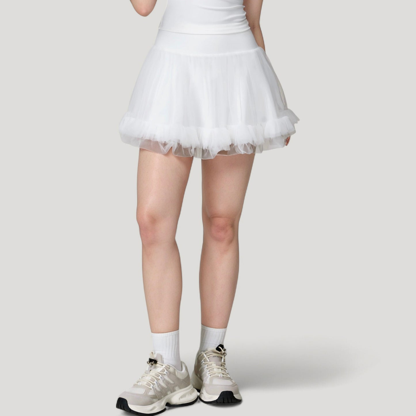 Tulle Mini Skirt with Soft Lining and Layered Ruffle Hem for a Whimsical Ballet-Inspired Look