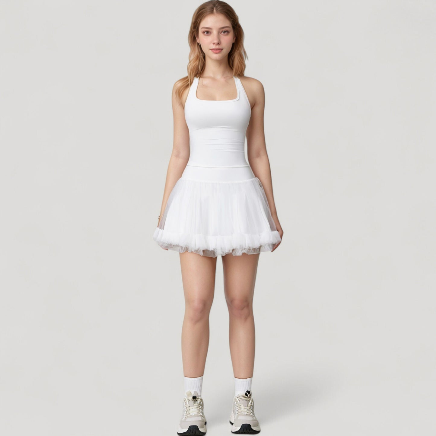 Tulle Mini Skirt with Soft Lining and Layered Ruffle Hem for a Whimsical Ballet-Inspired Look