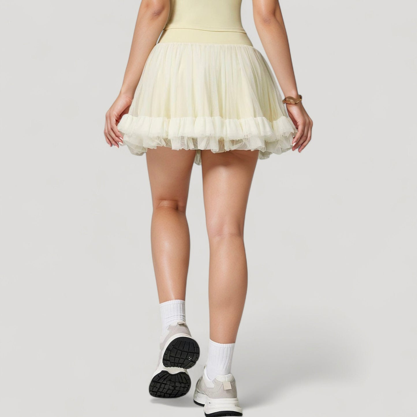 Tulle Mini Skirt with Soft Lining and Layered Ruffle Hem for a Whimsical Ballet-Inspired Look