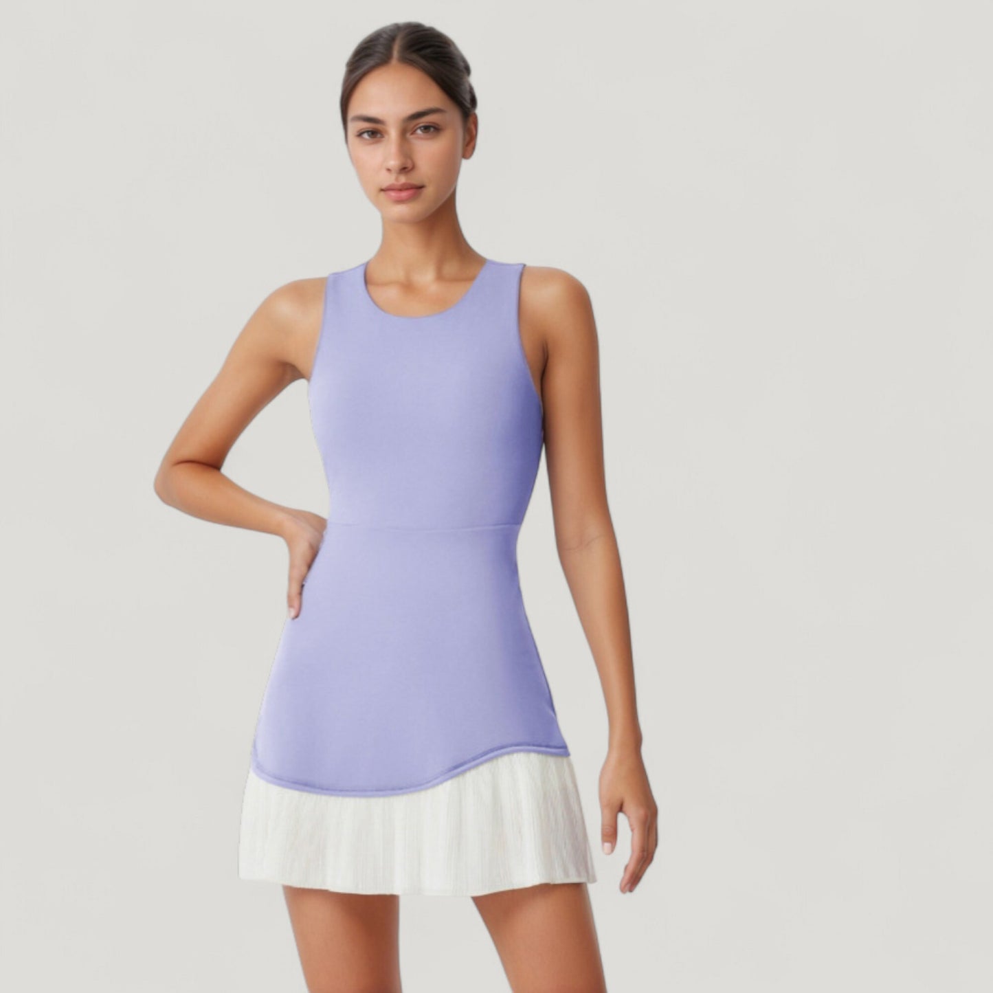 Sleeveless Tennis Dress with Scoop Neck Fitted Bodice and Contrast Pleated Hem