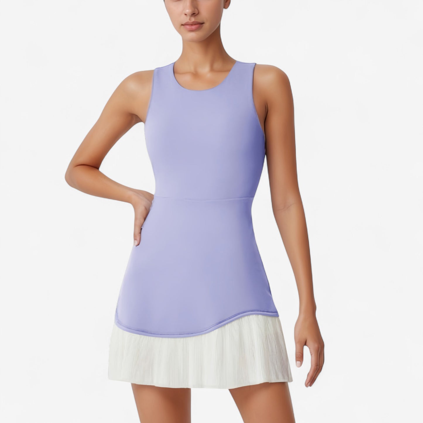 Sleeveless Tennis Dress with Scoop Neck Fitted Bodice and Contrast Pleated Hem