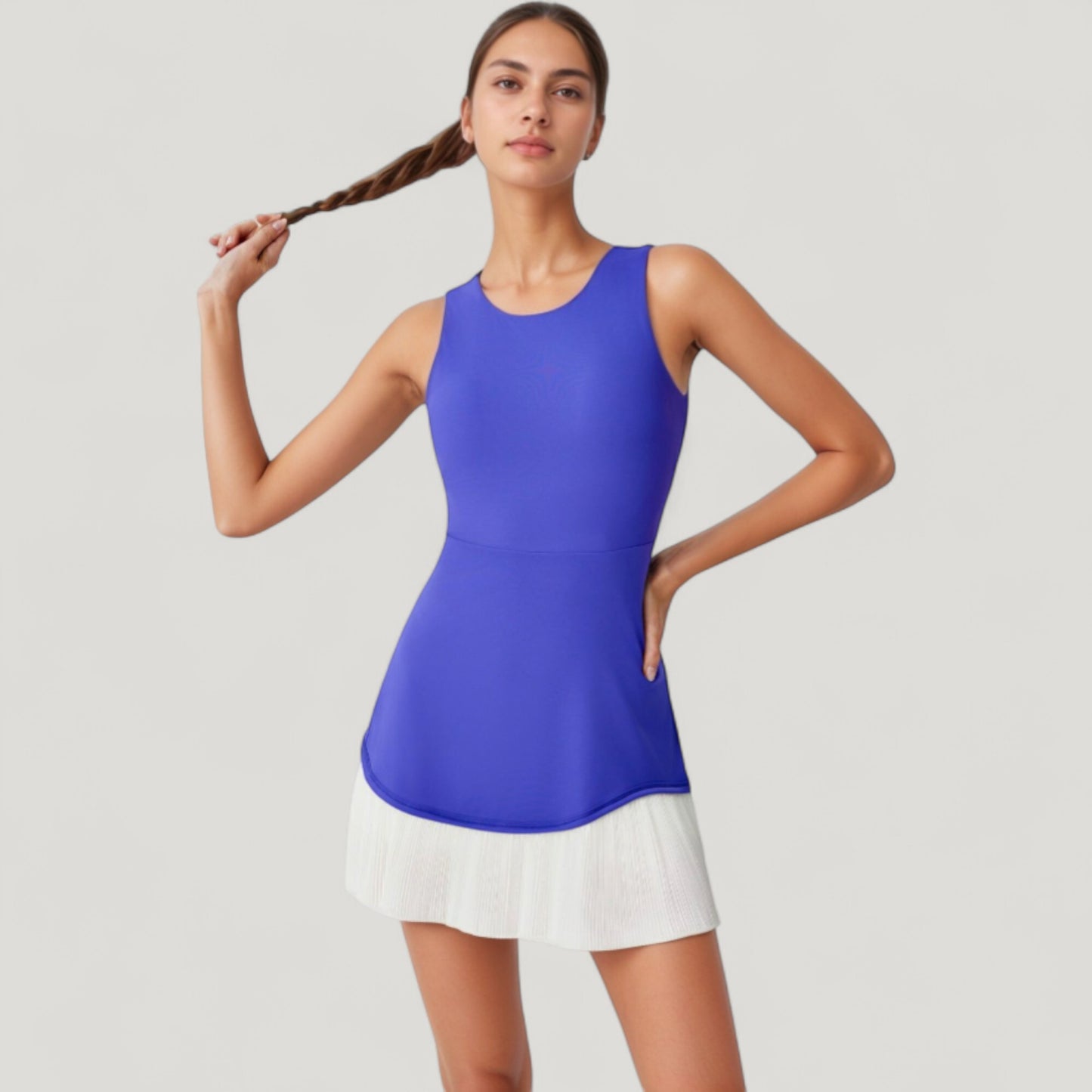 Sleeveless Tennis Dress with Scoop Neck Fitted Bodice and Contrast Pleated Hem