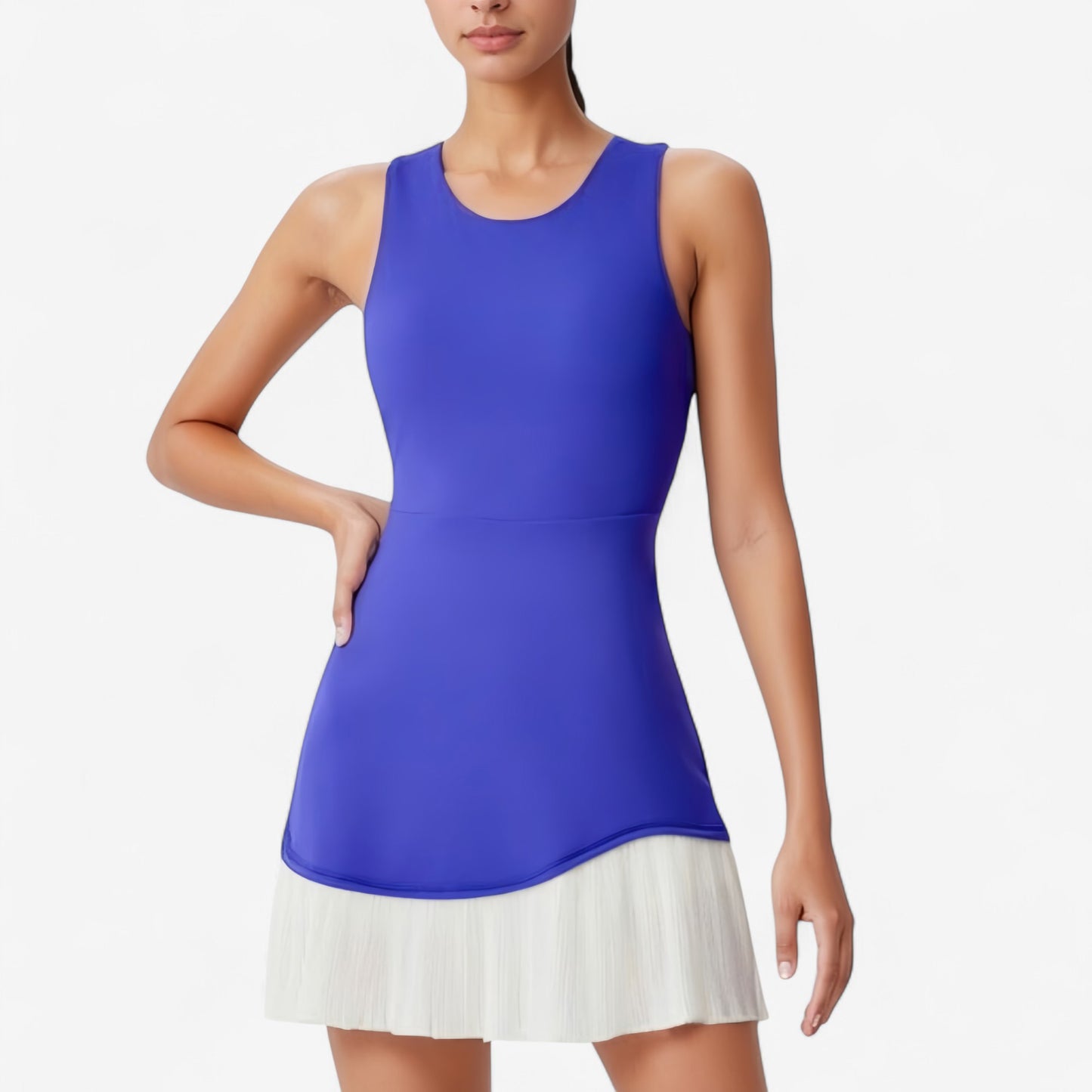 Sleeveless Tennis Dress with Scoop Neck Fitted Bodice and Contrast Pleated Hem