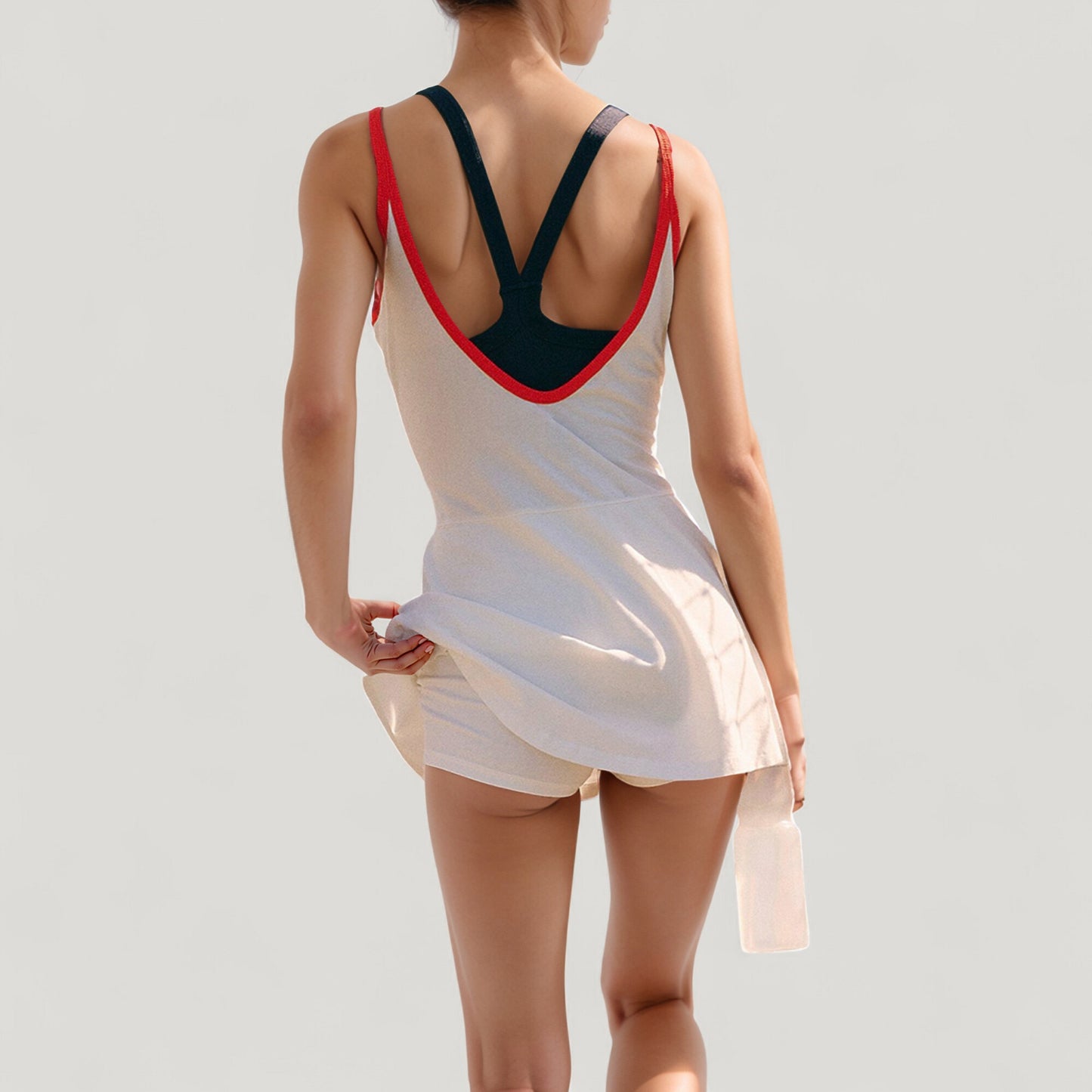 Scoop Neck Active Tennis Dress with Contrast Shoulder Straps and Fitted Waist