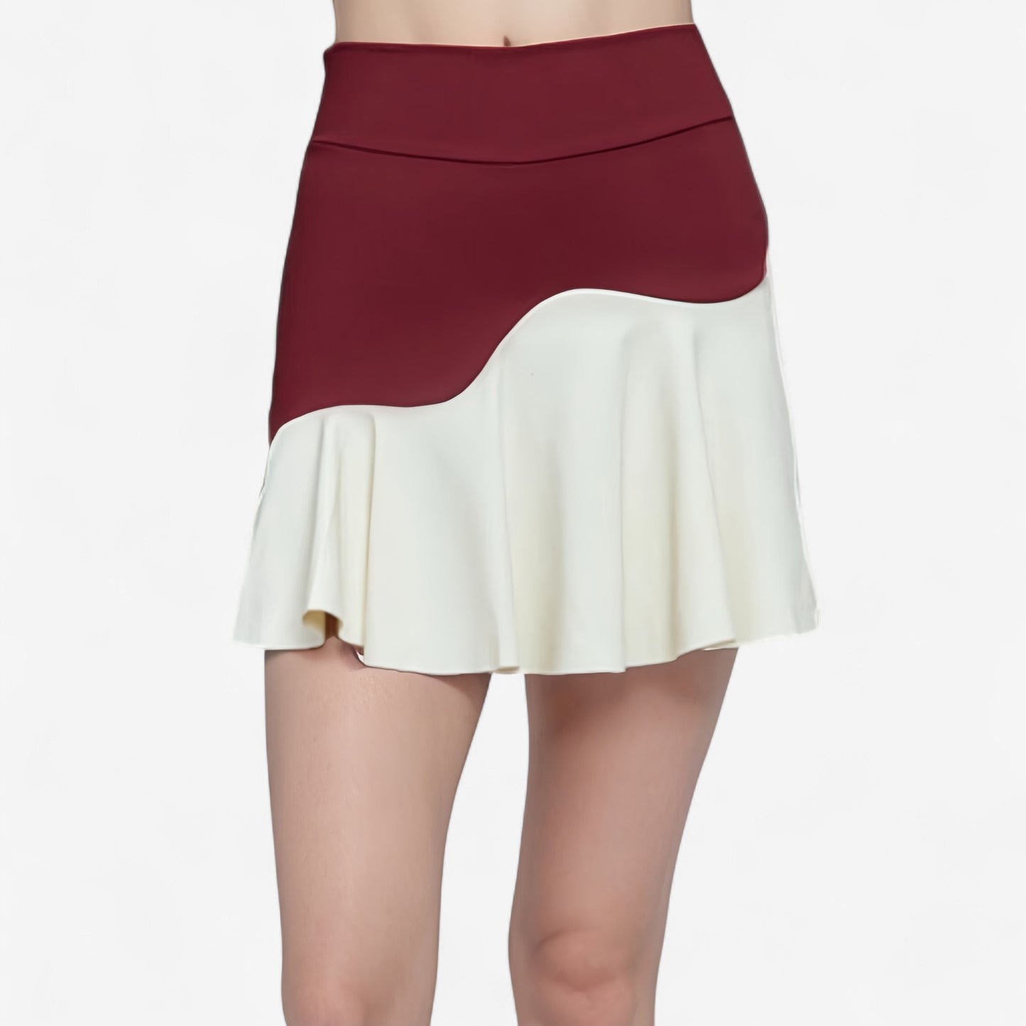 High Waist Colorblock Tennis Skirt with Sculpted Contrast Design and Flared Hem