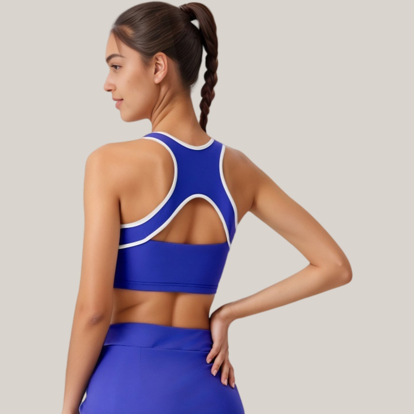 Two-Piece Activewear Set with Contrast Trim Sports Bra Tank and High Waist Skirt