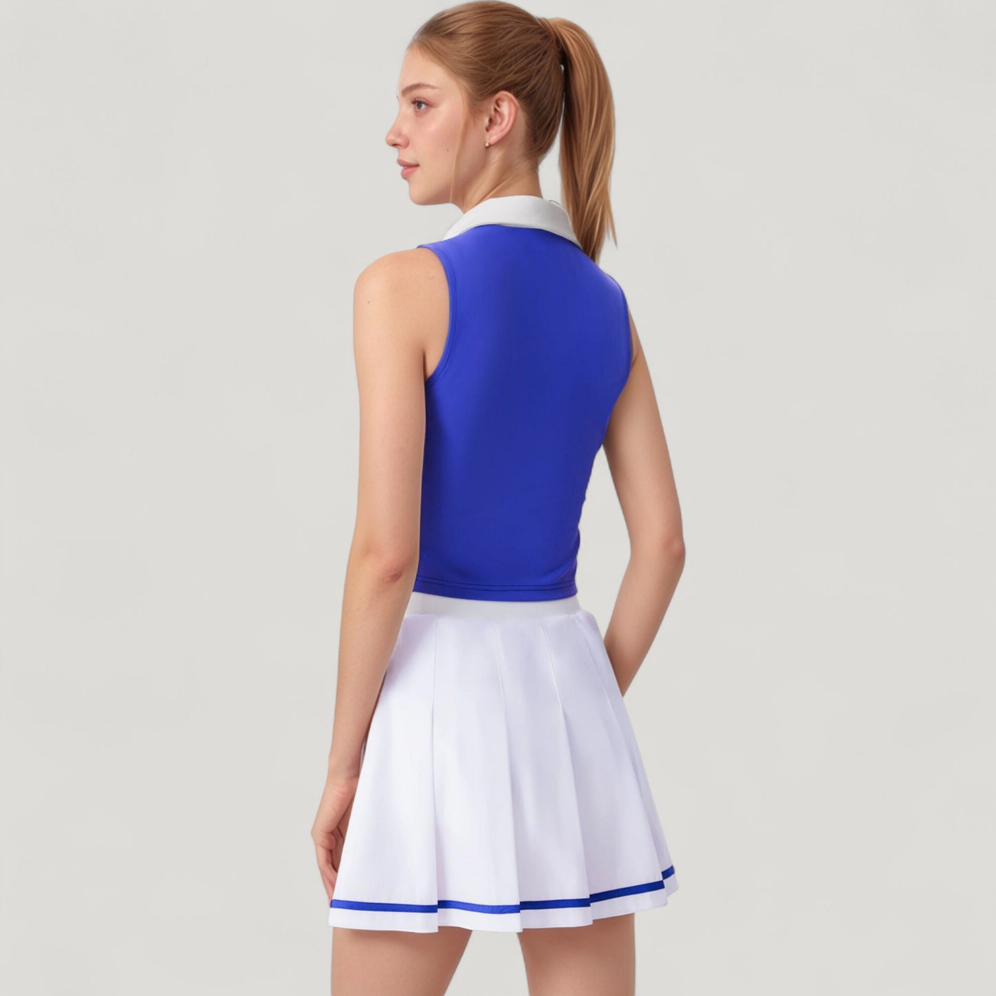 Two-Piece Tennis Set with Sleeveless Polo Crop Top and Pleated High Waist Skirt