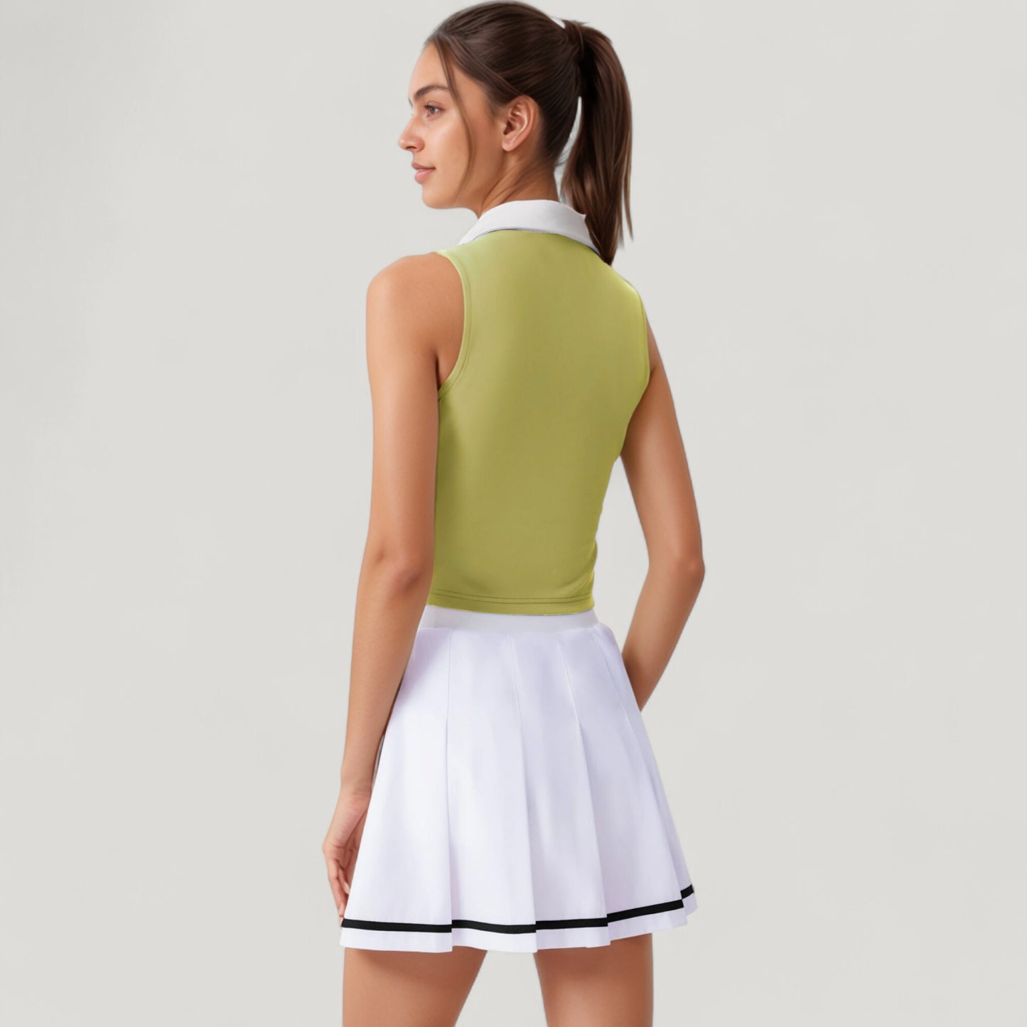 Two-Piece Tennis Set with Sleeveless Polo Crop Top and Pleated High Waist Skirt