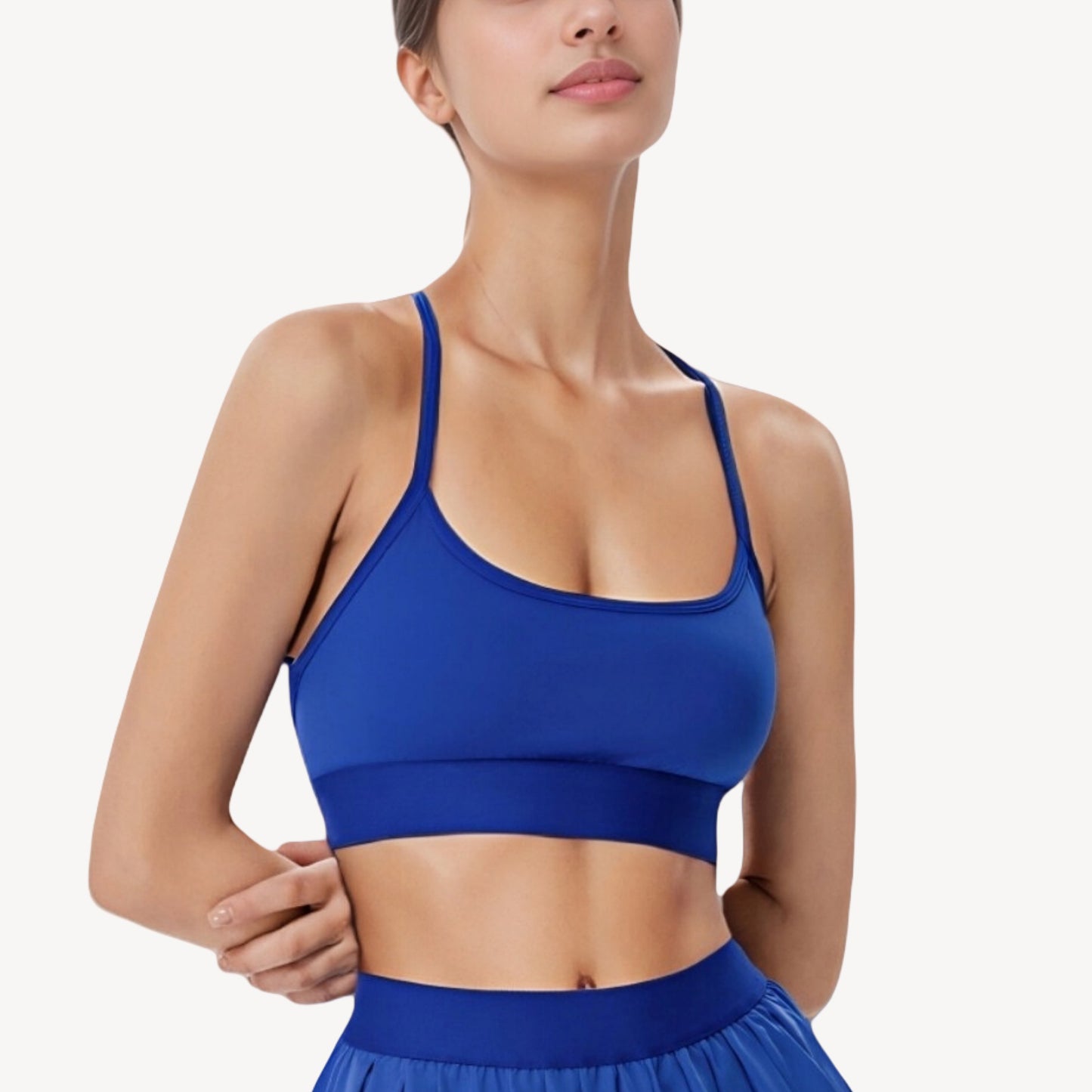 Strappy Sports Bra with Scoop Neck and Wide Underband for Light to Medium Support