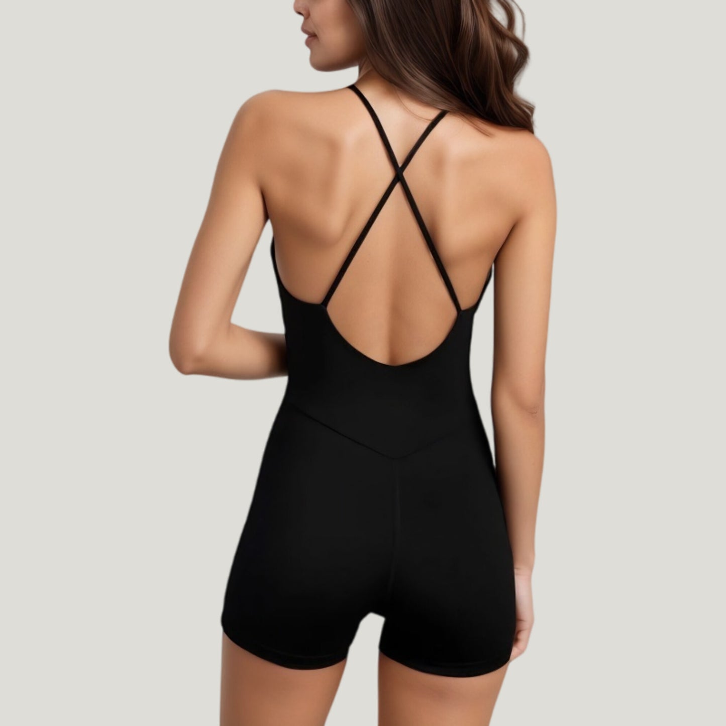 Sleeveless Active Romper with Scoop Neckline and Fitted Shorts One-Piece Design