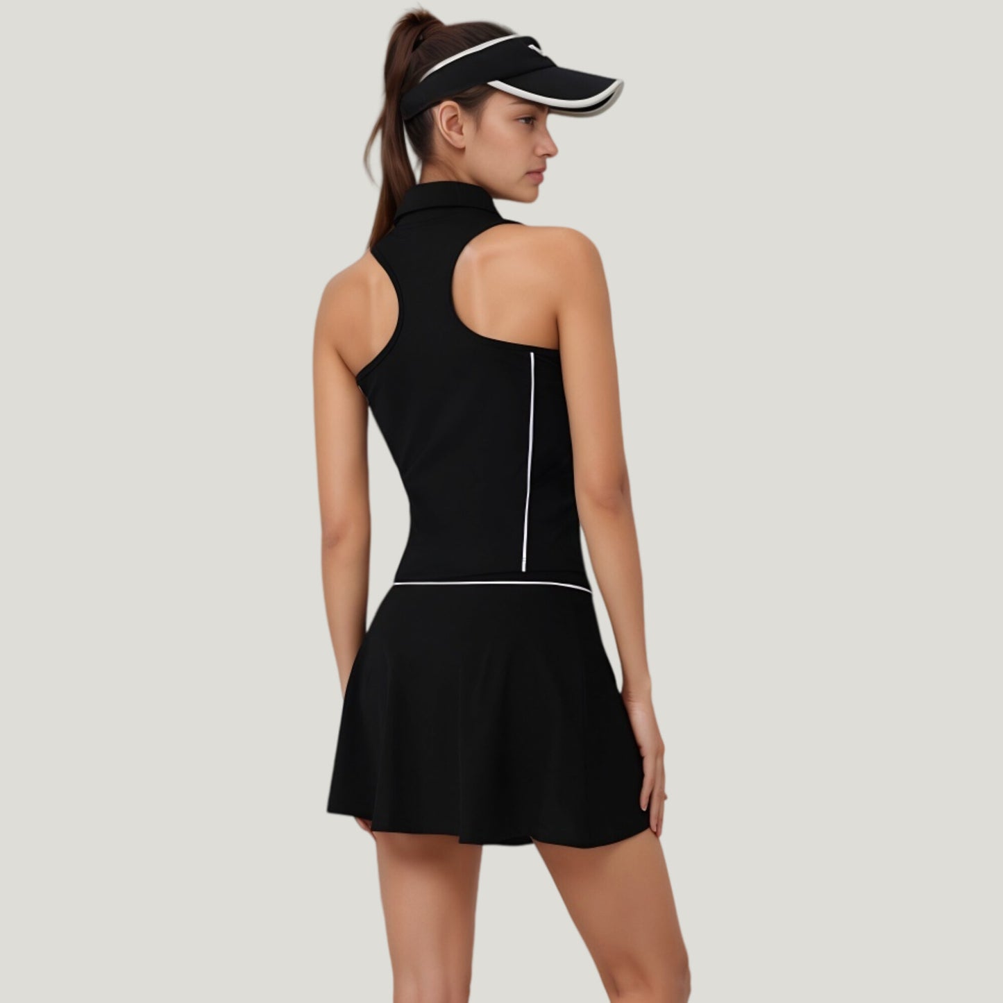 Sleeveless Performance Polo Tank with Zip Neckline and Contrast Piping for Golf and Tennis