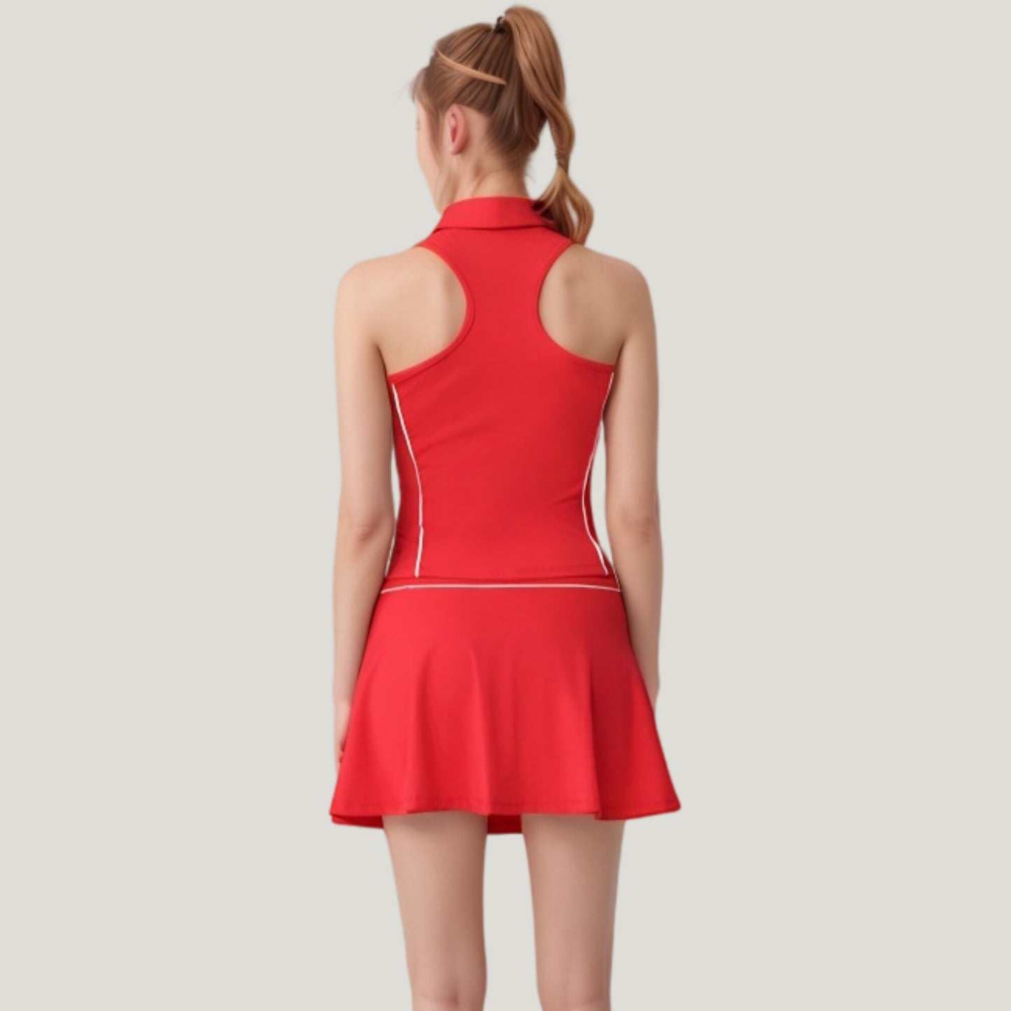 Sleeveless Performance Polo Tank with Zip Neckline and Contrast Piping for Golf and Tennis