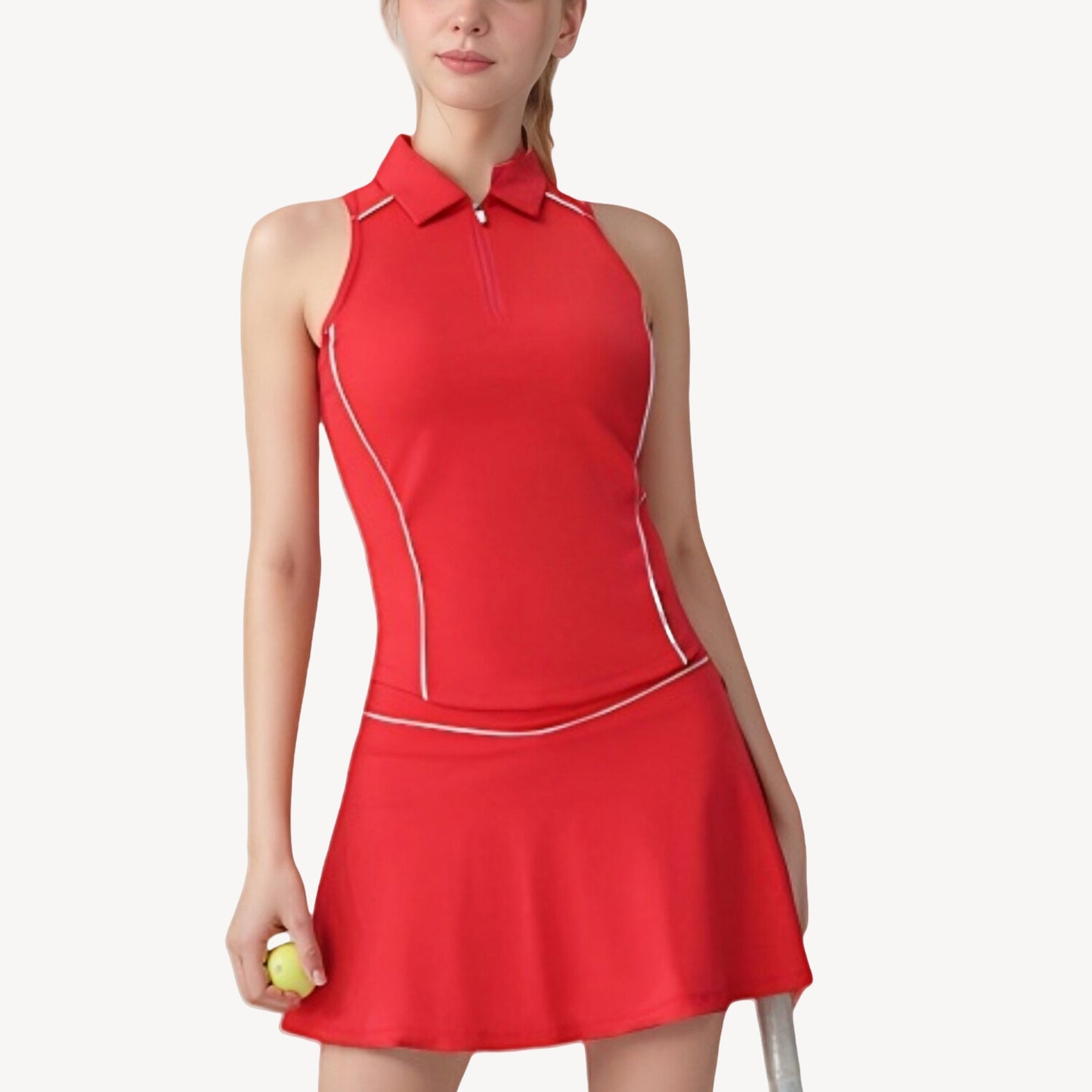 Sleeveless Performance Polo Tank with Zip Neckline and Contrast Piping for Golf and Tennis