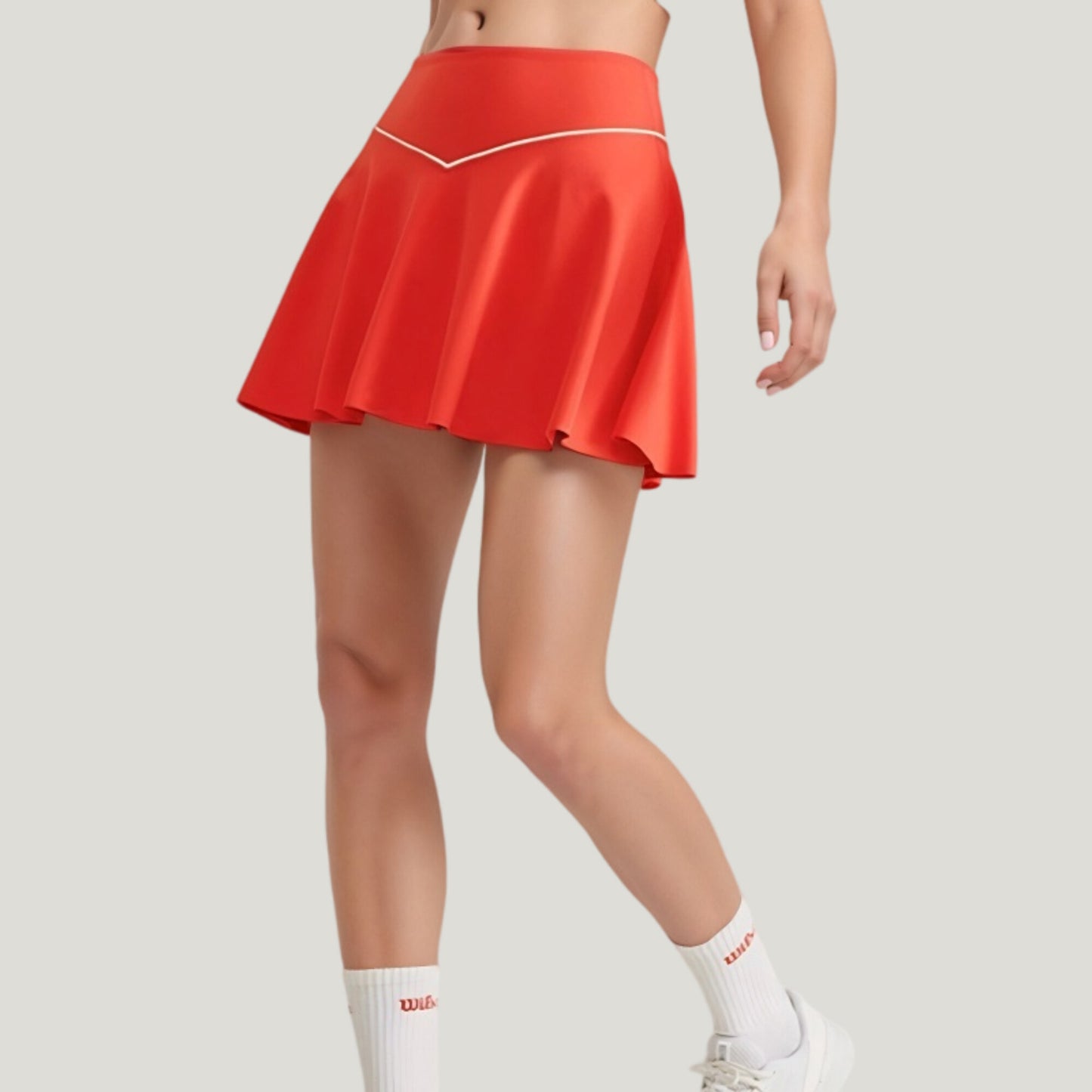 High Waist Flare Tennis Skirt with Contrast Piping and Flowy Athletic Silhouette