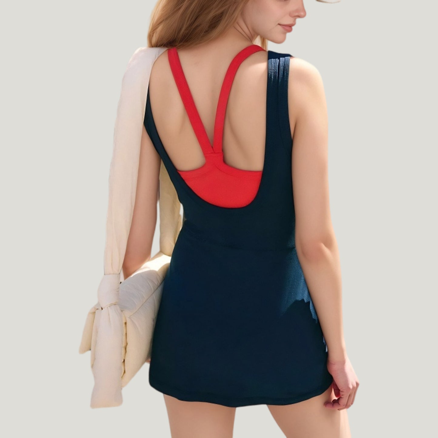 Sleeveless Active Romper with Overlap Skirt Detail and Round Neck Athletic Fit