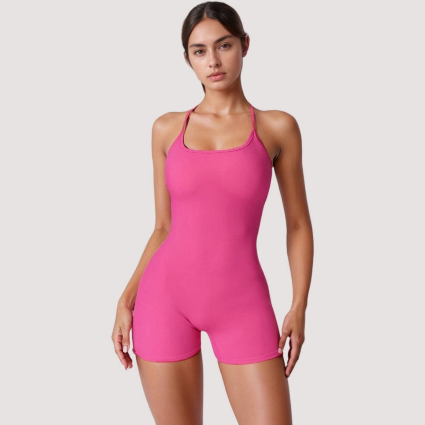 Strappy Activewear Romper with Fitted Bodice and Stretch Fabric for Flexible Movement