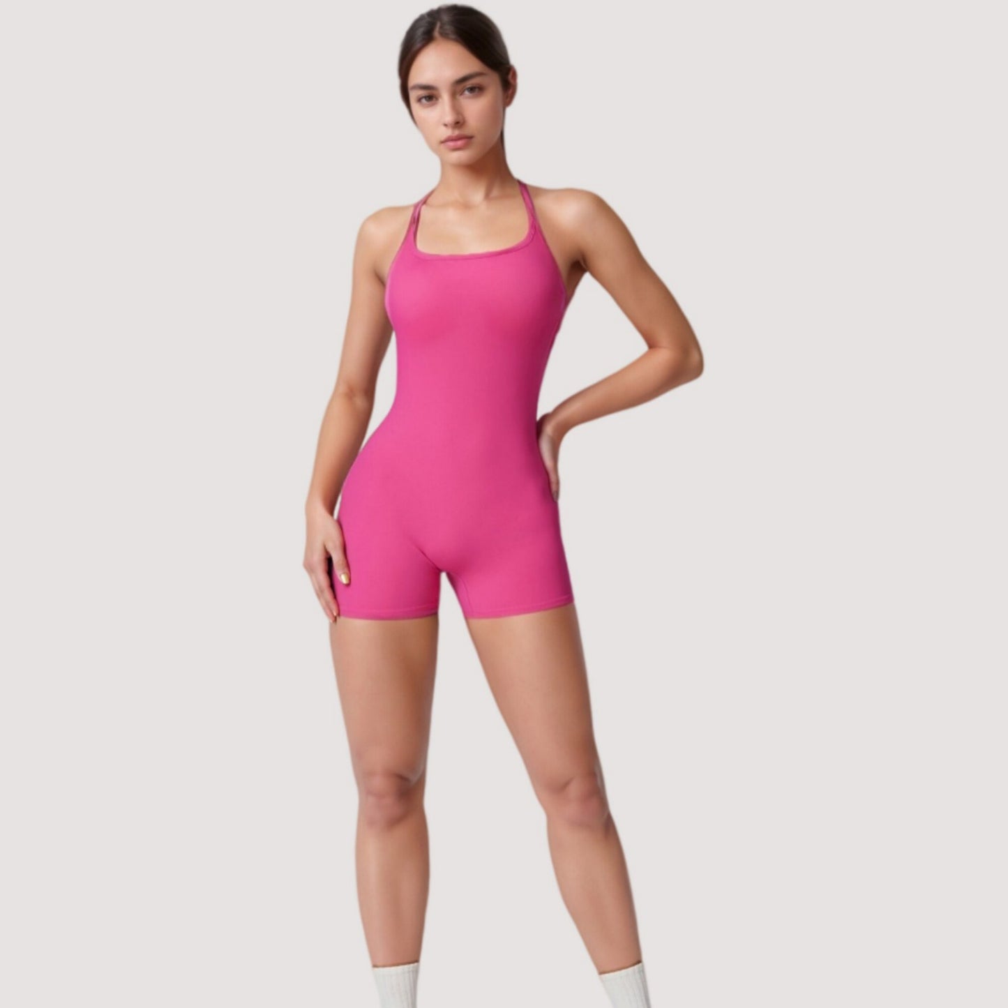 Strappy Activewear Romper with Fitted Bodice and Stretch Fabric for Flexible Movement
