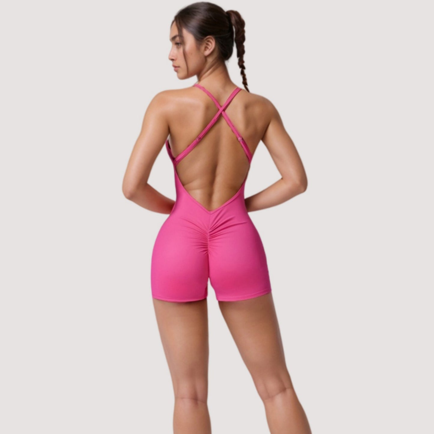 Strappy Activewear Romper with Fitted Bodice and Stretch Fabric for Flexible Movement