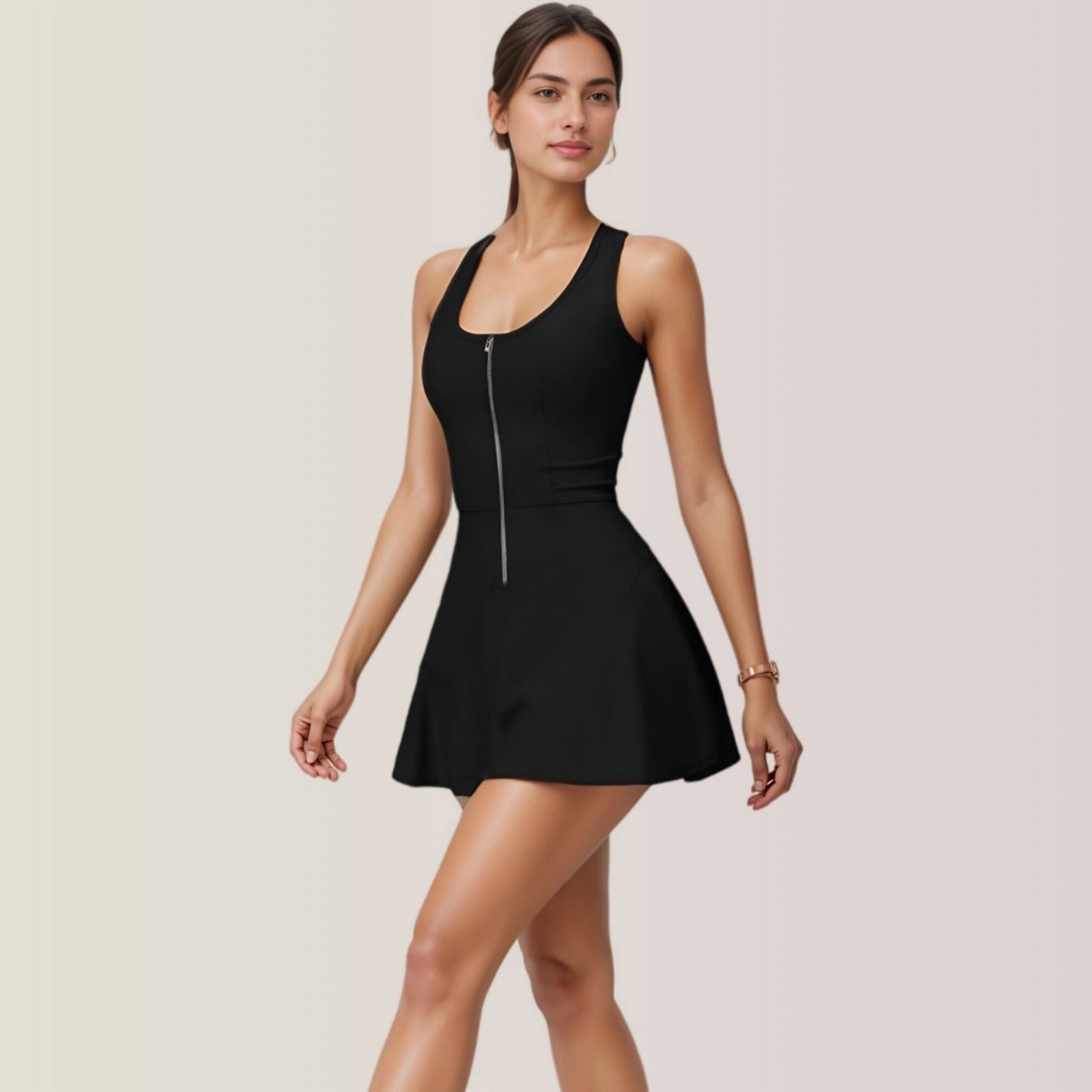 Activewear Romper with Skirt Overlay and Built-In Shorts Design