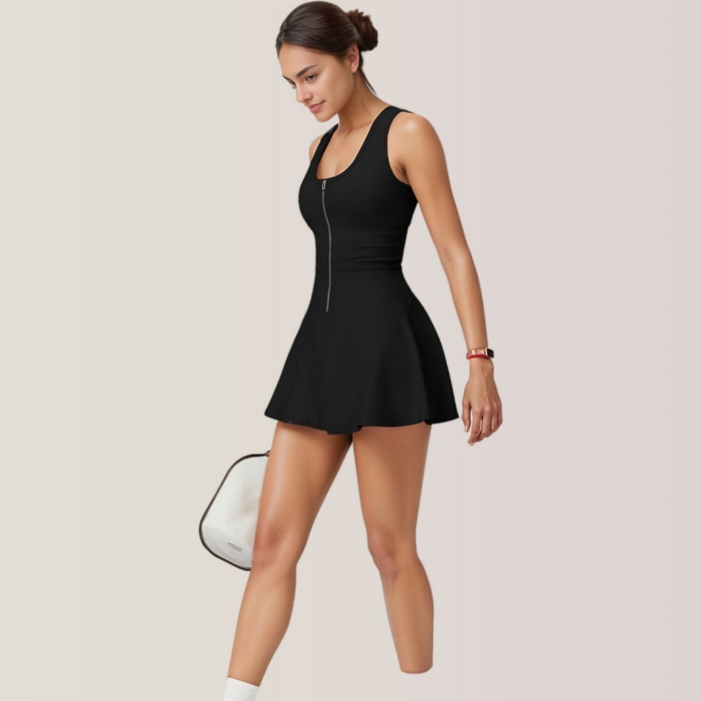 Activewear Romper with Skirt Overlay and Built-In Shorts Design