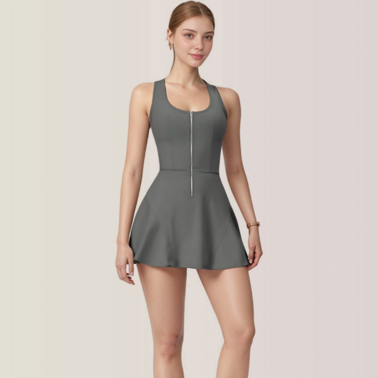 Activewear Romper with Skirt Overlay and Built-In Shorts Design