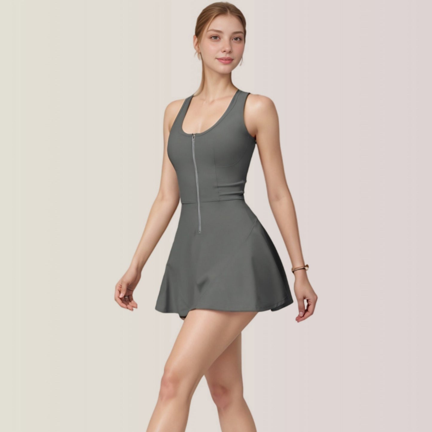 Activewear Romper with Skirt Overlay and Built-In Shorts Design