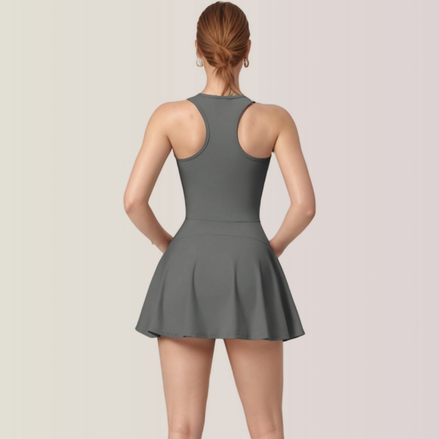 Activewear Romper with Skirt Overlay and Built-In Shorts Design