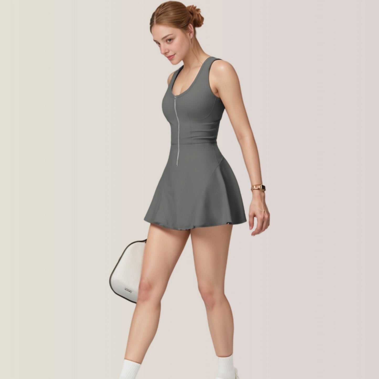 Activewear Romper with Skirt Overlay and Built-In Shorts Design