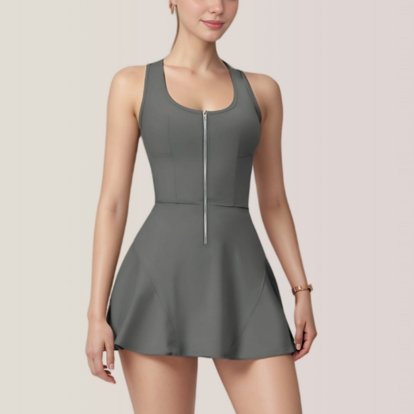 Activewear Romper with Skirt Overlay and Built-In Shorts Design