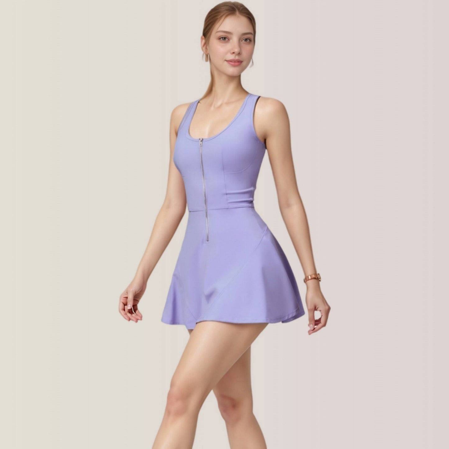 Activewear Romper with Skirt Overlay and Built-In Shorts Design