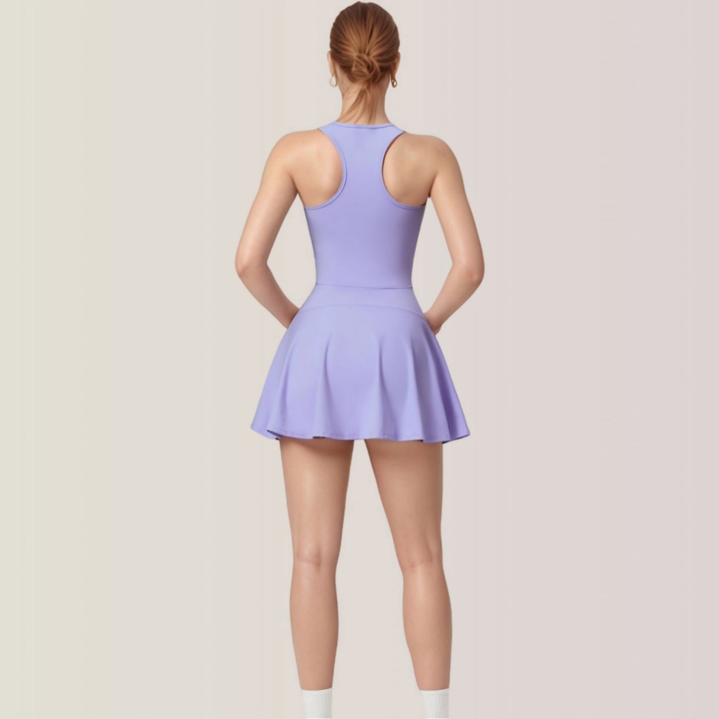 Activewear Romper with Skirt Overlay and Built-In Shorts Design