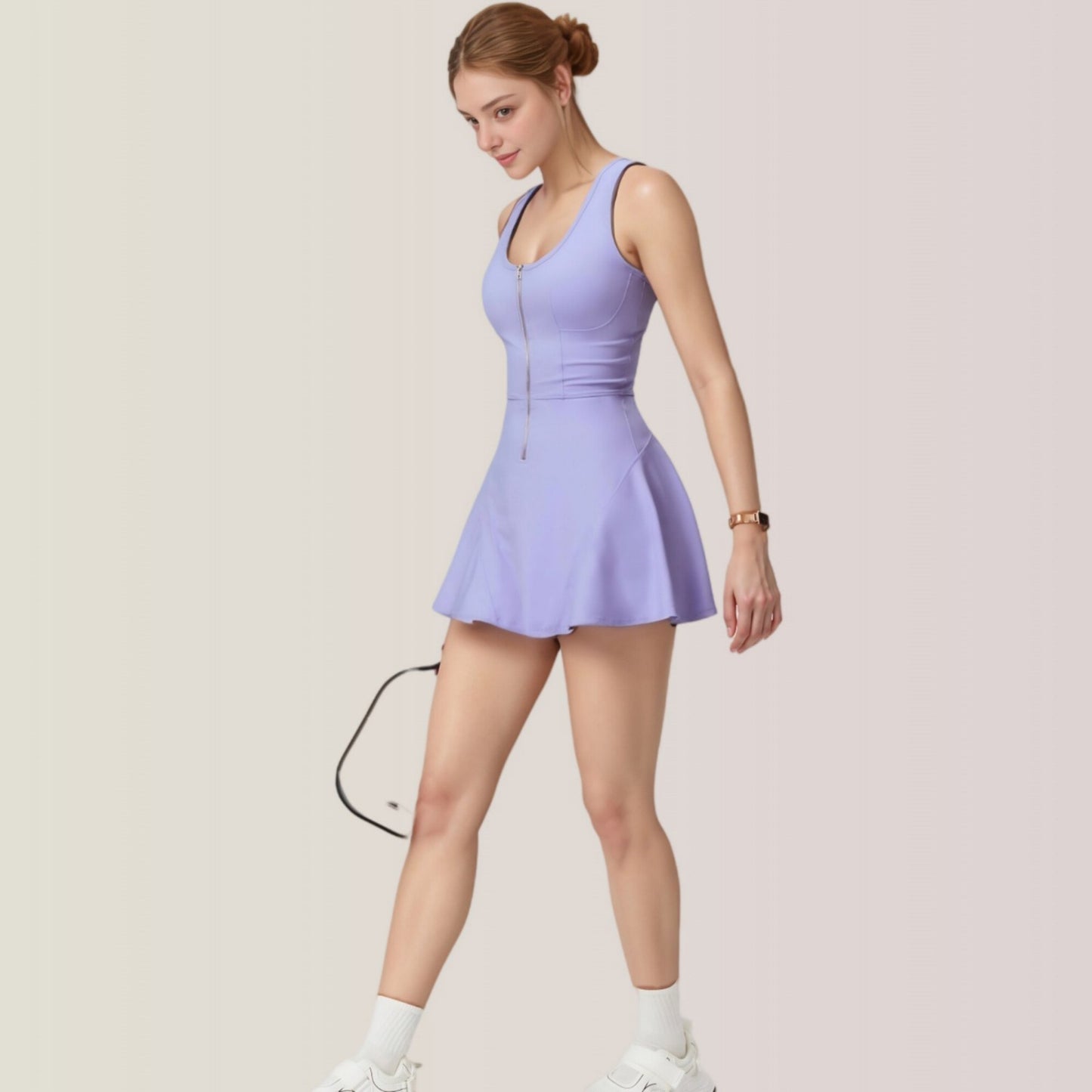 Activewear Romper with Skirt Overlay and Built-In Shorts Design